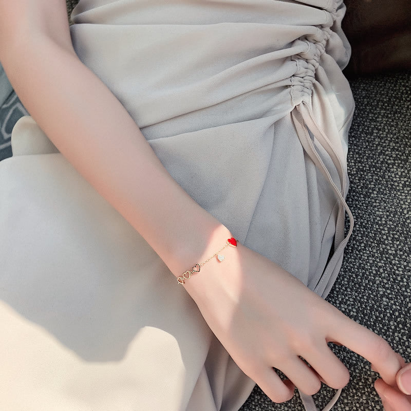 Love Red Peach Heart Girl Real Gold Plating Korean Simple Temperament Bracelet
