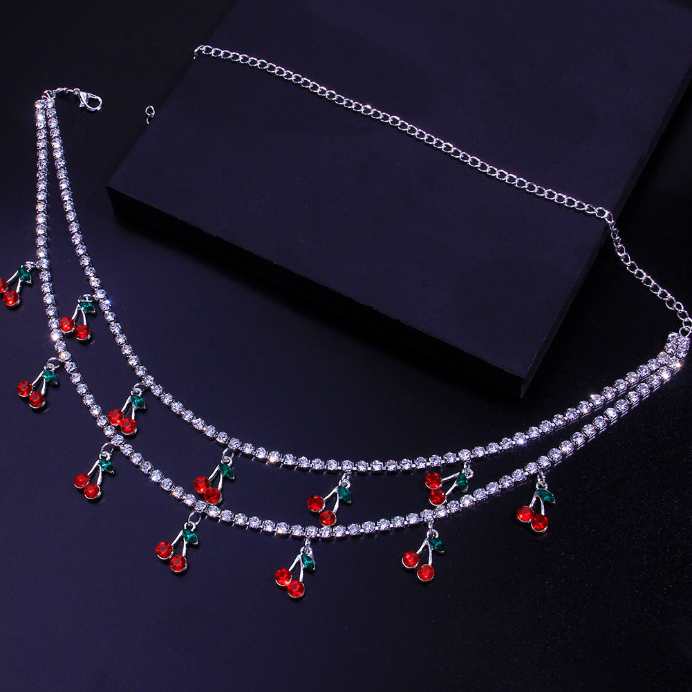 Fashion Diamond Red Cherry Necklace