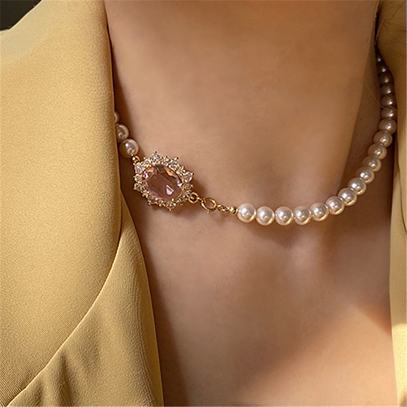 Multi-layered Pearl Zircon Pendant Necklace