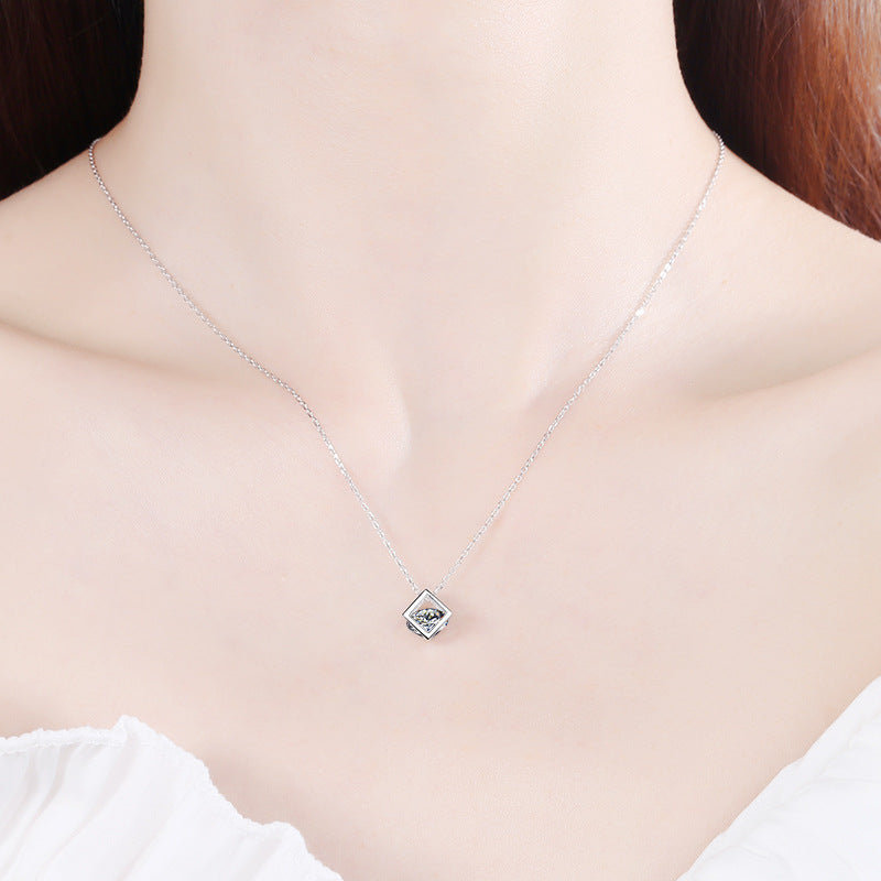 Moissanite Diamond Necklace Square Pendant