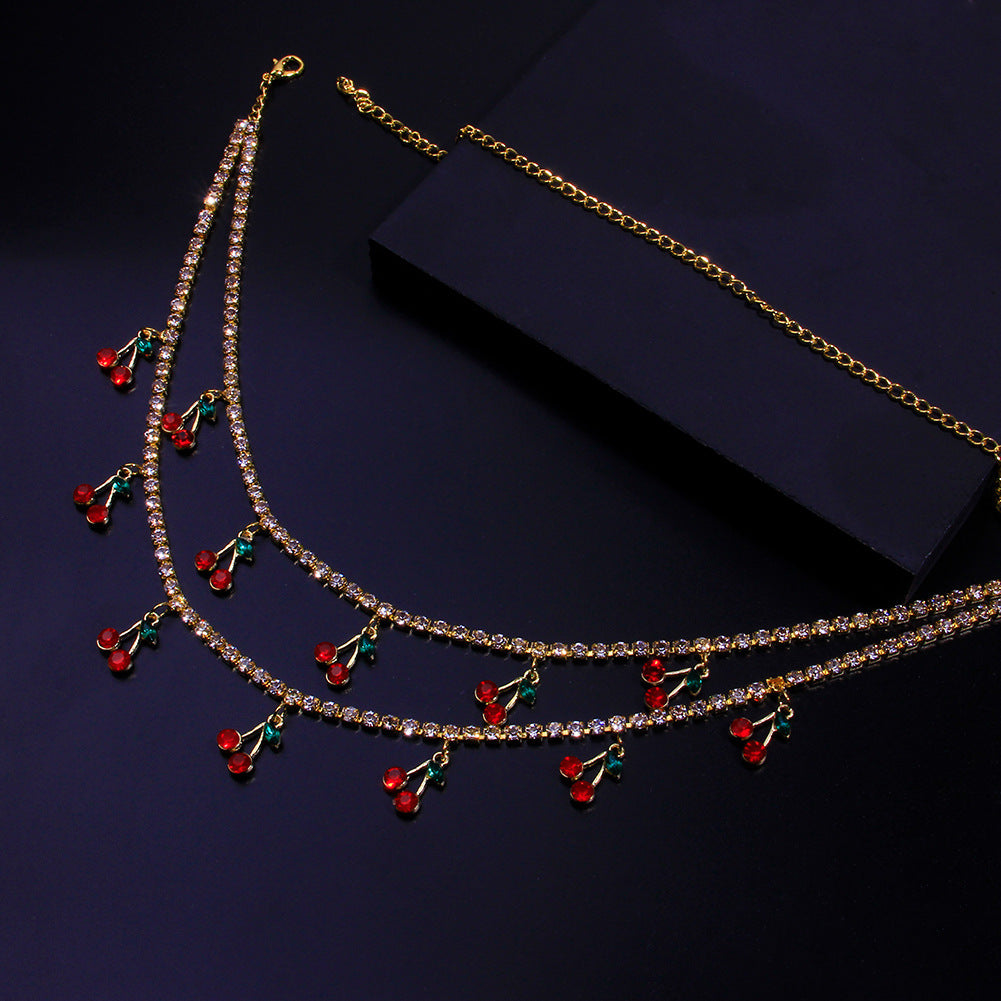 Fashion Diamond Red Cherry Necklace