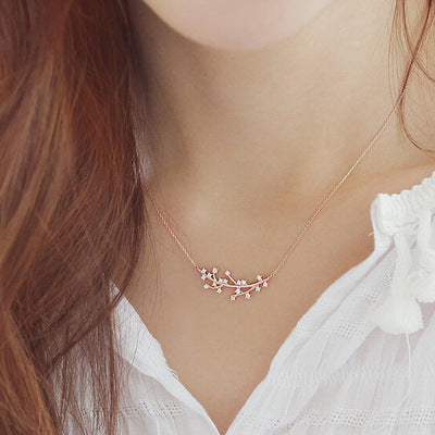 Sterling Silver Necklace Temperament Branch Diamond Necklace