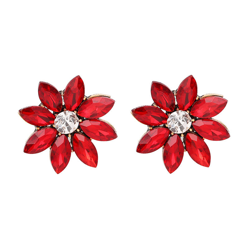 Crystal Flower Stud Earring Fashion Women Statement Stud Earrings for Women Brincos femme Factory wholesale