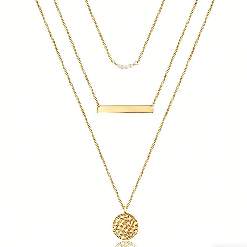 Dainty Layered Choker Necklace, 14K Gold Plated Y Pendant, Multilayer Bar Disc Necklace, Adjustable Layering Choker Necklaces For Women