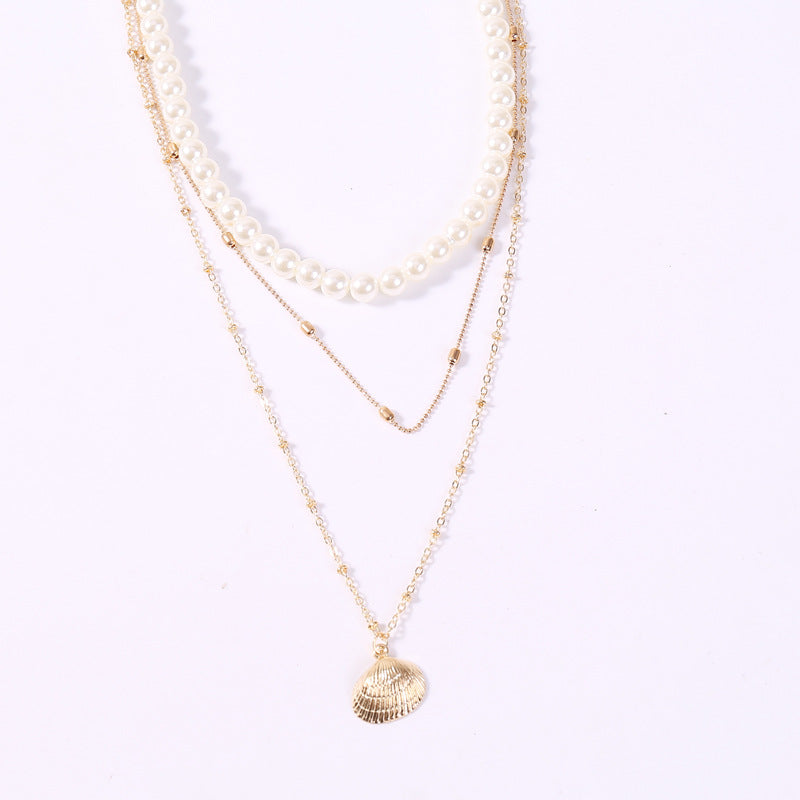 Pearl Chain Layered Necklace for Women Retro Multilayer Geometric Choker Pendant Necklace Fashion Collar Jewelry