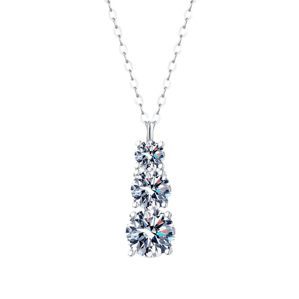 S925 Silver Moissanite Three Diamond Pendant Fashion Necklace