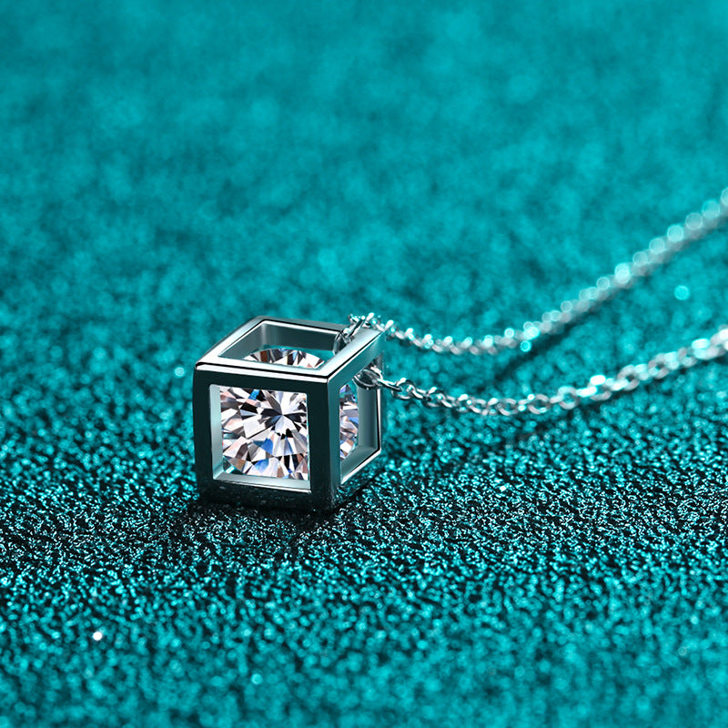 Moissanite Diamond Necklace Square Pendant