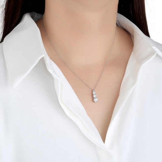 S925 Silver Moissanite Three Diamond Pendant Fashion Necklace