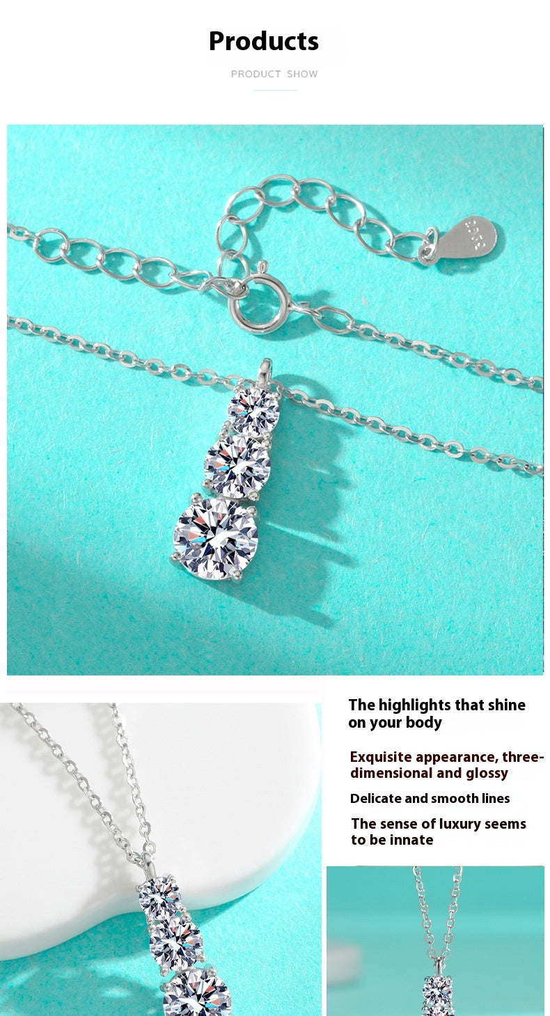 S925 Silver Moissanite Three Diamond Pendant Fashion Necklace