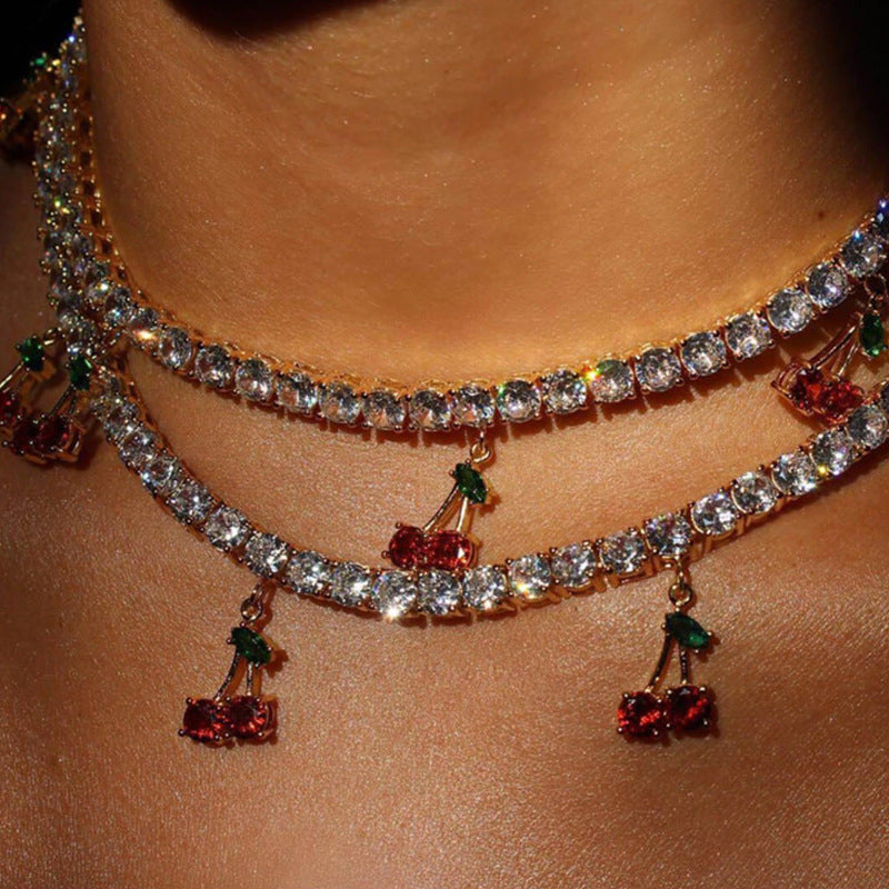 Fashion Diamond Red Cherry Necklace