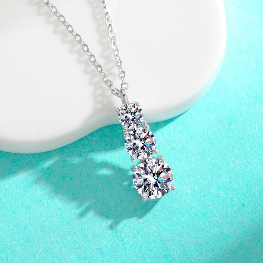 S925 Silver Moissanite Three Diamond Pendant Fashion Necklace